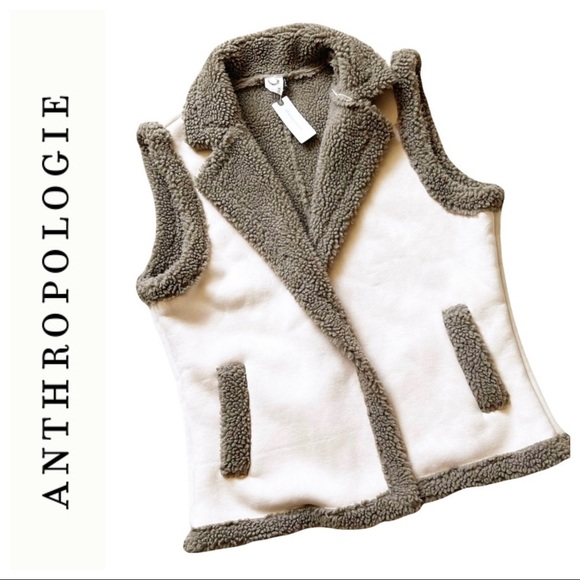 Anthropologie AKEMI+KIN Phoebe Sherpa Lined Open Front Faux Suede Vest C… - Picture 2 of 15